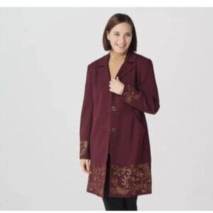 Dennis Basso Womens Embellished Luxe Crepe coat jacket Burgundy size 22w plus